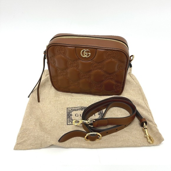 Gucci GG Matelasse Double Crossbody Shoulder Bag Brown Leather - Picture 14 of 15